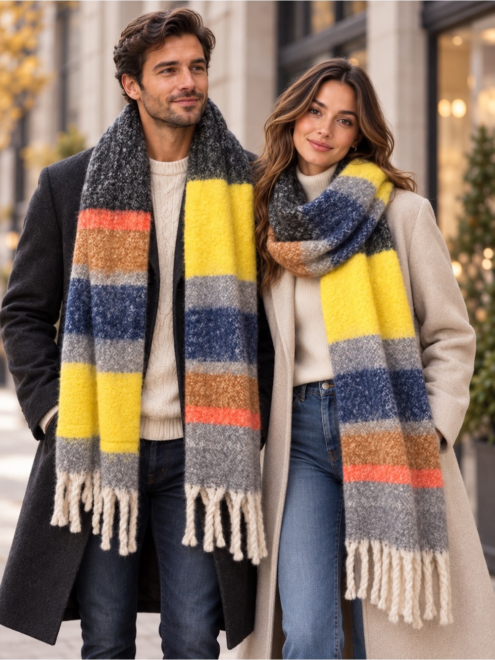 🆕 Multicolor Striped Scarf Super Soft Unisex Fringe 88” x 15” NWT Winter Gift